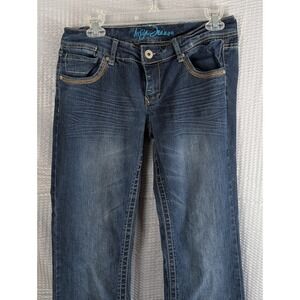 Ariya Jeans Womens 7/8 Dark Wash Low Rise Bootcut Contrast Stitch Flap Pocket